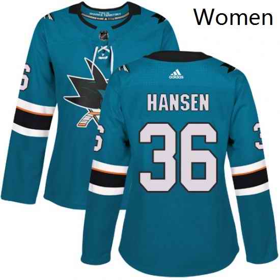 Womens Adidas San Jose Sharks 36 Jannik Hansen Authentic Teal Green Home NHL Jersey
